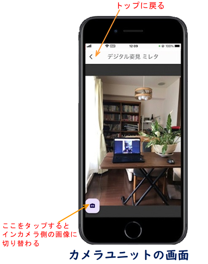 接続完了時のカメラユニット（スマホ）の画面