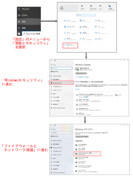 ファイアーウォールの設定画面の呼び出し方法（WIndows10)